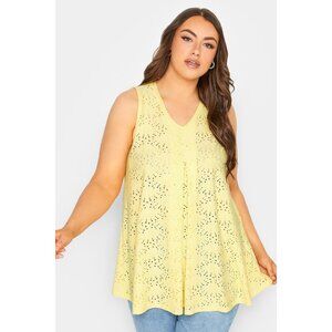 YOURS Curve Pastel Yellow Pointelle Tank Top Tunic Plus Size 26/28